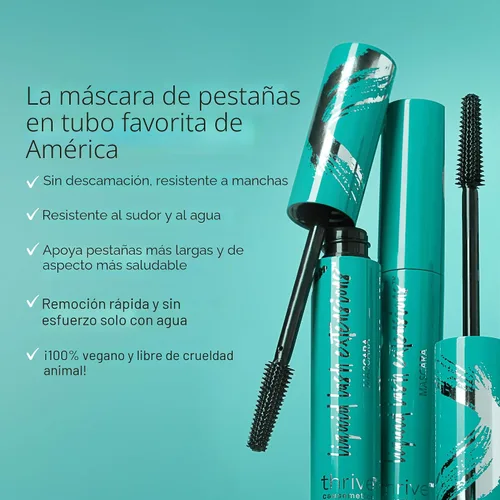 Miniatura 2 de Thrive Causemetics - Máscara líquida de pestañas con efecto de alargamiento, volumización y rizado, a prueba de manchas, lavable, sin grumos ni