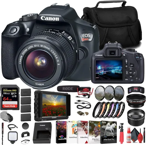 Canon Cámara DSLR EOS Rebel T6 con lente de 0.709-2.165 in (1159C003) + monitor 4K + VideoMic Rode + tarjeta de 64 GB + kit de filtro de color + kit