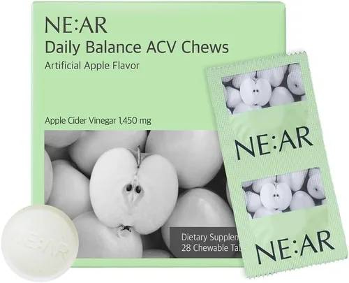 NE:AR Daily Balance ACV Masticables – 1,530 mg de vinagre de sidra de manzana – 10 ingredientes sinérgicos y 10% de acidez total – K-Chewables