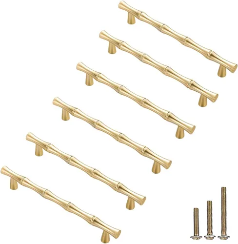 6 pomos de aleación de zinc maciza en forma de bambú, tiradores de puerta de armario, armario, accesorios decorativos para muebles (longitud 6.1