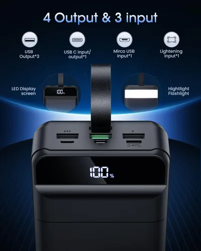 Miniatura 4 de Cargador Portátil 60000mAh Banco de Energía - Carga Rápida 22.5W Paquete de Batería Externa, Pantalla LED USB C Cargador de Teléfono Celular