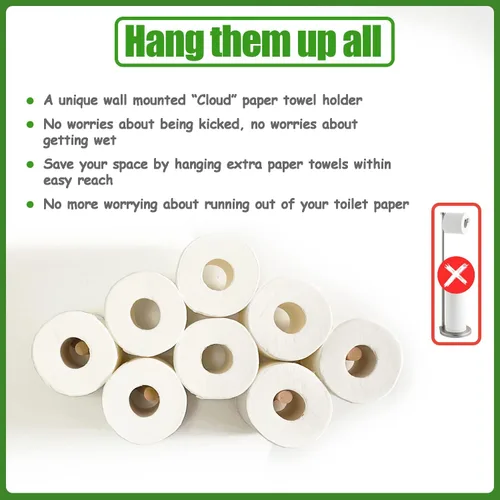 Miniatura 3 de Soporte de Papel Higiénico en Nube, Decoración Linda Ahorradora de Espacio para 4-13 Rollos de Papel Higiénico, Decoración Artística de Madera