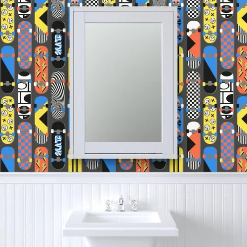 Miniatura 9 de Removable Wallpaper Swatch - Retro 90S Skateboards Checkerboard Y2K Trendy Skater Teen Nostalgia Skate Park Vintage Rad Cool Custom Pre-Pasted