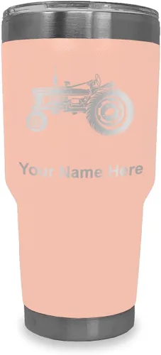 Miniatura 20 de LaserGram Vaso aislado al vacío de 20 onzas, Old Farm Tractor, grabado personalizado incluido (negro)