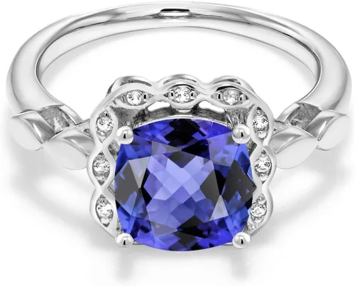 Miniatura 133 de Gem Stone King Anillo de compromiso de plata de ley 925 de 0.315 in con piedra natal y zafiro blanco creado Anillo de compromiso de boda