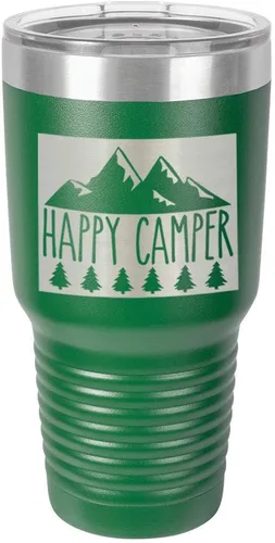 Miniatura 23 de Taza de viaje de acero con recubrimiento de polvo grabado con láser, con grabado de 30 oz de HAPPY CAMPER 3 grabado en polvo, sin BPA, para mantener