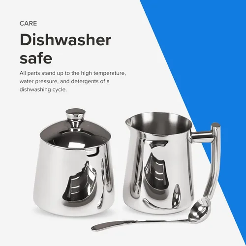 Miniatura 5 de Frieling USA 18/10 - Juego de azúcar y crema de acero inoxidable - Accesorios para café y té con jarra de crema de metal de 10 onzas y azucarero