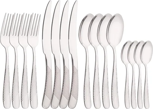 Miniatura 10 de Juego de cubiertos de 16 piezas de acero inoxidable 18/0 plateado con mango dorado, multiuso para el hogar, cocina, restaurante, hotel, servicio