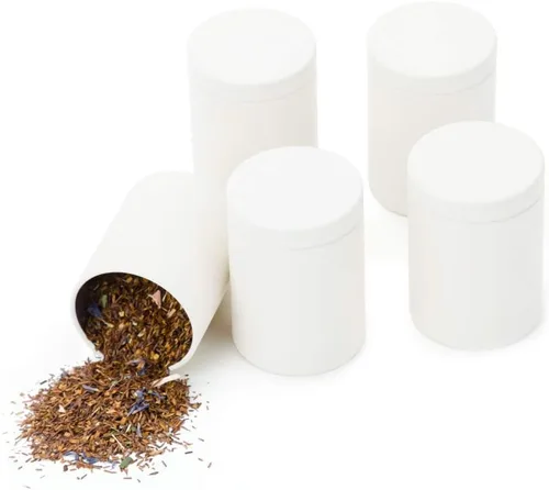 Caja de lata pequeña con tapas herméticas para almacenamiento de café, té, dulces, almacenamiento de hojas sueltas, té, 5 unidades (blanco, M)