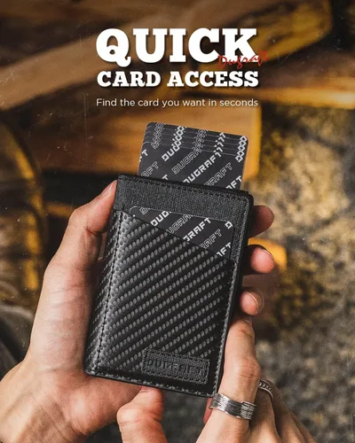 Miniatura 2 de DUGRAFT Cartera para tarjetas con ventana de identificación, para hombre, bloqueo RFID, minimalista, delgada, plegable, funda para tarjetas