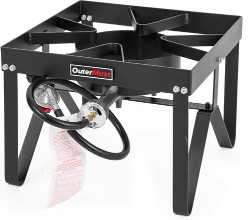 Miniatura 11 de OuterMust Quemador de propano para estufa de gas con regulador y agujeros trenzados de hierro fundido (individual) para cocinar al aire libre