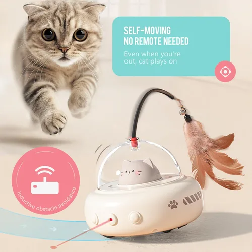 Miniatura 3 de Li&Zhao - Juguete de interactividad para gatos, juguete automático de plumas láser, juguete eléctrico recargable 2 en 1 para gatos adultos y gatitos