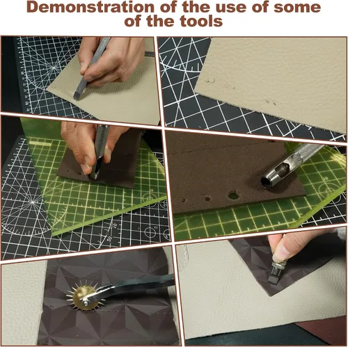 Miniatura 8 de FIOQE Kit de herramientas de cuero, herramientas de artesanía de cuero, 588 piezas, juego de bricolaje con bolso para bolsa, cinturón, cartera