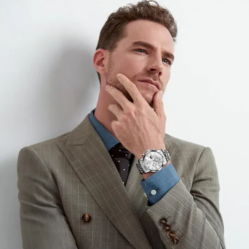 Miniatura 7 de OLEVS Relojes para hombre de plata, reloj de cronógrafo de acero inoxidable para hombre, reloj analógico de cuarzo de cara grande para hombre