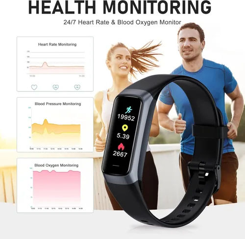 Miniatura 3 de Rastreador de actividad física, monitor de actividad con frecuencia cardíaca 24/7, monitor de sueño de presión arterial de oxígeno en sangre, Negro