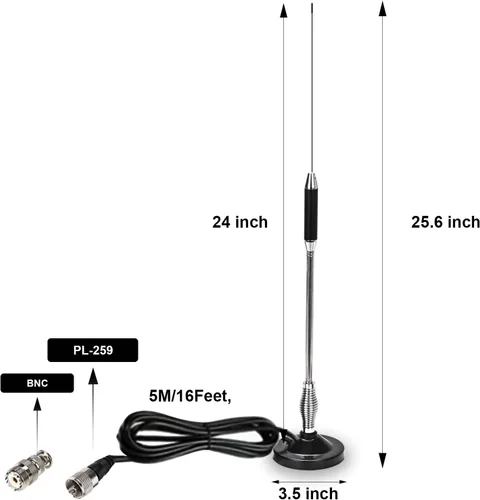 Miniatura 2 de Antena de radio CB de 27 pulgadas con adaptador BNC y montaje magnético para President Midland Cobra Uniden Anytone Truck Radio