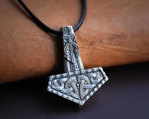 Miniatura 154 de Viking Thors Hammer Necklace Pendant - Vegvisir Aegishjalmur Helm of Awe Raven Huginn Muninn Pendant Necklace Amulet Talisman - Thor Necklace