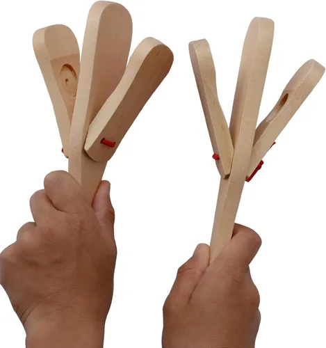 Juego de 2 castañuelas profesionales, juego individual con asa, castañuelas de madera, percusión musical educativa de 8 pulgadas (Burlywood)