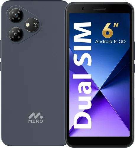 MIRO Teléfono celular 4G - Nuevo teléfono inteligente Android 14 Go Edition, pantalla de 6 pulgadas, 2 GB+32 GB (256 GB expandible), batería de 3000