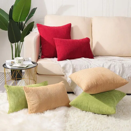 Miniatura 7 de Artscope Fundas de almohada de pana a rayas acogedoras súper suaves decorativas oblongas fundas de almohada decorativa fundas de cojín para sofá