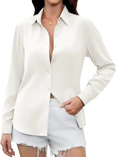 Miniatura 12 de Camisas Premium de Seda Satinada Suave y Transpirable con Botones para Mujer, Blusas de Manga Larga, Tops de Trabajo Casuales