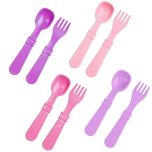 Miniatura 27 de Re-Play Juego de tenedores y cucharas para niños pequeños, juego de utensilios de 4 x 4 para niños, apto para lavavajillas y microondas, fabricado