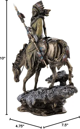 Miniatura 8 de Top Collection Plains Indian Riding Roans Horse in Snowy Road Estatua – Escultura indígena nativa americana en bronce fundido en frío de primera
