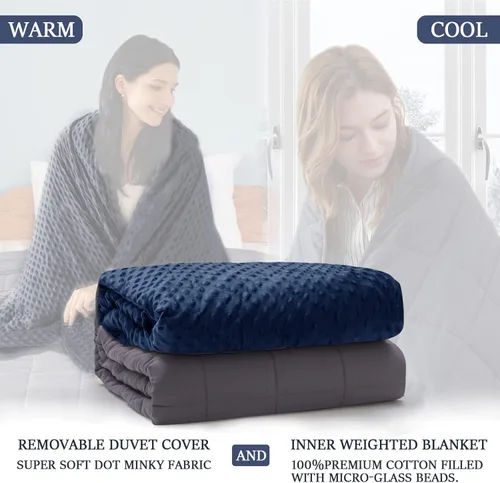 Miniatura 110 de Yescool - Manta con peso para adultos (15 libras, 60 x 80 pulgadas, azul), manta de enfriamiento pesada para dormir, 140-160 libras, manta