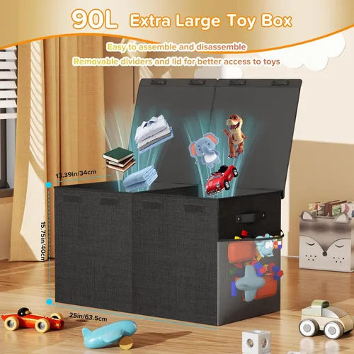 Miniatura 2 de Caja grande de juguetes, plegable, resistente, organizador de juguetes, cestas de dinosaurios con tapas para niños y niñas, sala de estar, sala