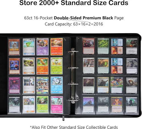 Miniatura 2 de Carpeta de tarjetas coleccionables 2000, carpeta de tarjetas de 16 bolsillos con anillas en D para tarjetas 2016, carpeta grande de colección