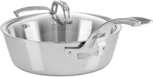 Viking Culinary - Sartén contemporánea de acero inoxidable de 3 capas, 3.6 cuartos de galón, incluye tapa de vidrio, lavavajillas, apta para horno,