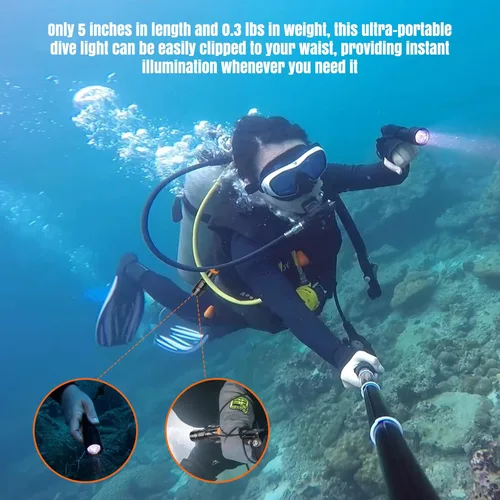 Miniatura 6 de ORCATORCH Luz de buceo D580, linterna subacuática máxima de 530 lúmenes con haz estrecho de 6 grados, interruptor giratorio impermeable IP68