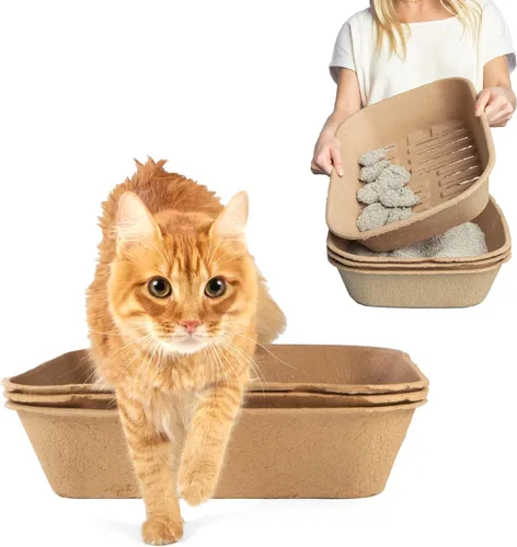 Miniatura 12 de Kitty Sift Caja de arena desechable para gatos, grande, 6 unidades, duradera y portátil para viajes y hogar, caja de arena desechable ecológica que
