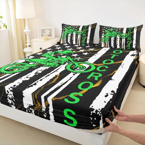 Miniatura 17 de Erosebridal Sábana bajera ajustable con bandera estadounidense, juegos de ropa de cama para adolescentes y motos de cross, tamaño individual