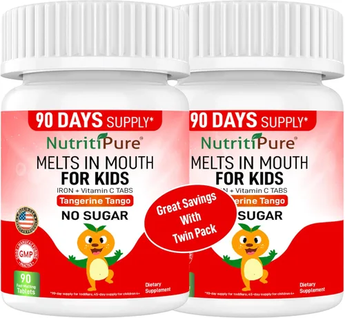 Suplementos de hierro masticables para niños (hierro feronyl/carbonil 9 mg con vitamina C 30 mg) Tableta en sabor mandarina tango naranja suplemento