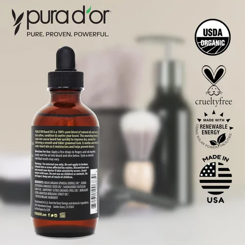 Miniatura 7 de PURA D'OR Aceite Suavizante para Barba Orgánico de 4 Oz - Aroma Original de Sándalo - Acondicionador que no se enjuaga, Aceite de Argán y Jojoba