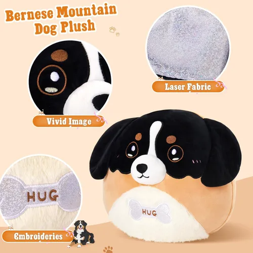 Miniatura 3 de Almohada de felpa de perro de montaña bernés de 12 pulgadas, lindo perro de montaña bernés, juguete de peluche suave para cachorros, regalos
