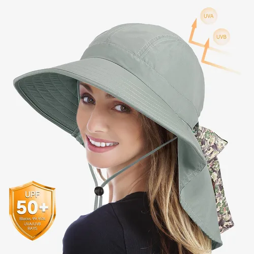 Miniatura 5 de Solaris UPF 50+ Gorro de ala ancha para mujer - Tamaño pequeño, ligero y plegable, gorro floral refrescante con solapa para el cuello