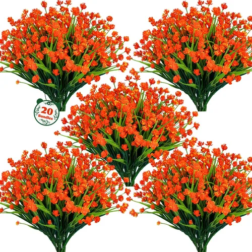 Miniatura 10 de Lnoicy 20 flores artificiales para exteriores, decoración de flores de plástico, resistentes a los rayos UV, plantas artificiales para interiores