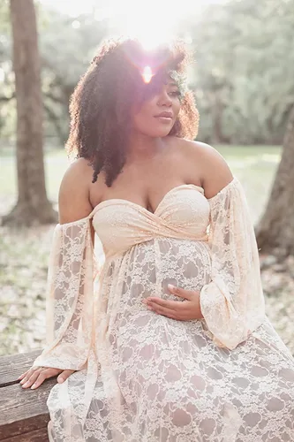 Miniatura 3 de Saslax Vestido largo de maternidad con hombros descubiertos y hombros descubiertos con abertura doble vestido de maternidad para sesión de fotos