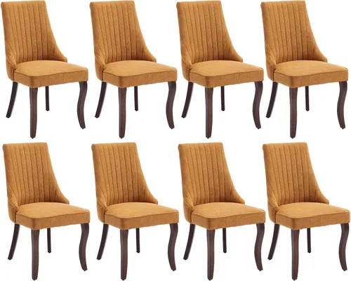Miniatura 42 de Juego de 8 sillas de comedor, sillas de cocina con canales de lino con patas curvadas de madera maciza, silla de comedor tapizada de tela cómoda