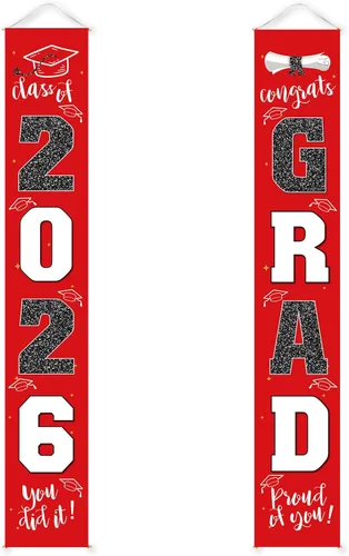 Miniatura 10 de Decoraciones de graduación 2026, cartel de porche negro dorado para clase de 2026, suministros de fiesta de graduados