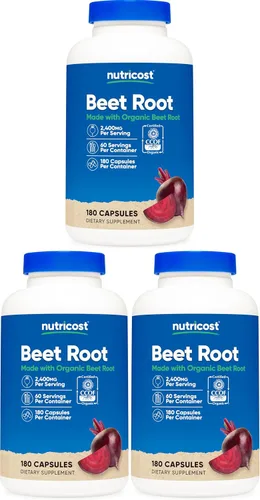 Miniatura 9 de Nutricost Raíz de remolacha 2400 mg, 180 cápsulas – Certificado CCOF fabricado con raíz de remolacha orgánica, superalimento, 60 porciones