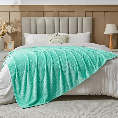Miniatura 4 de NEWCOSPLAY Manta de Tiro Súper Suave Aqua Franela Sedosa Premium Fleece con Patrón de Hojas Ligera Manta de Cama para Uso en Todas las Estaciones