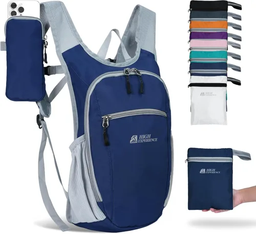 Miniatura 20 de Mochila de senderismo 10L/15L, pequeña mochila de día ligera, plegable, para viajes, resistente al agua, para mujeres y hombres (Gris, 10L)
