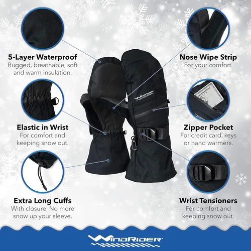 Miniatura 3 de Guantes de invierno resistentes e impermeables Guantes extra largos Tabla de snowboard, esquí, pesca en hielo, mitones Peso medio