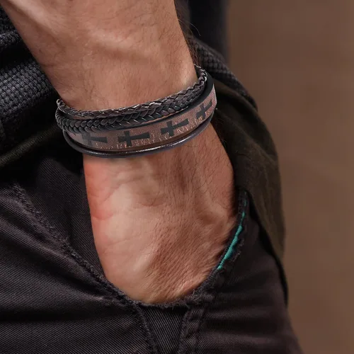 Miniatura 4 de Hamoery Men Leather Bracelet Punk Braided Rope Alloy Bracelet Bangle Wristband