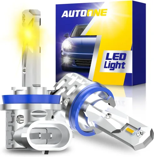 AUTOONE H8 H11 H16 - Focos LED antiniebla o DRL, 3000K amarillo ámbar súper brillante para repuestos de luces antiniebla de automóviles, 50000 horas