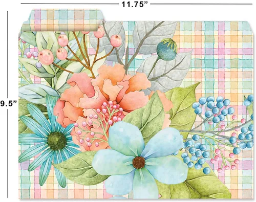12 carpetas Sentiment Garden - Juego de 12, 3 diseños, pestañas escalonadas de corte 1/3, impresión botánica floral pastel, suministros de oficina,