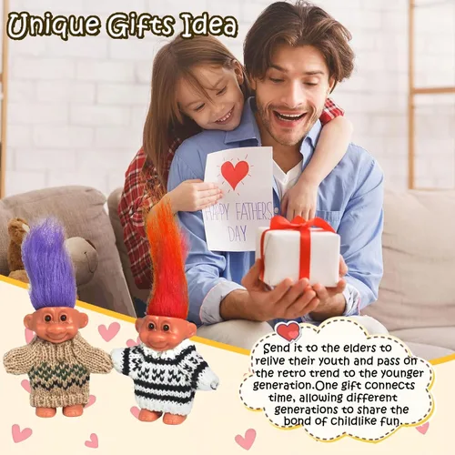 Miniatura 5 de 2 PIEZAS Muñecos Retro Lucky Troll con Suéteres Tejidos a Mano - Coloridos, Adorables, Ideales para Colecciones, Proyectos Escolares, Manualidades